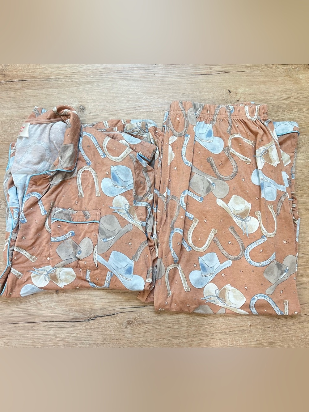 In my Sundays Hats & Horseshoes In Clay Long Sleeve Pajama Set 3XL